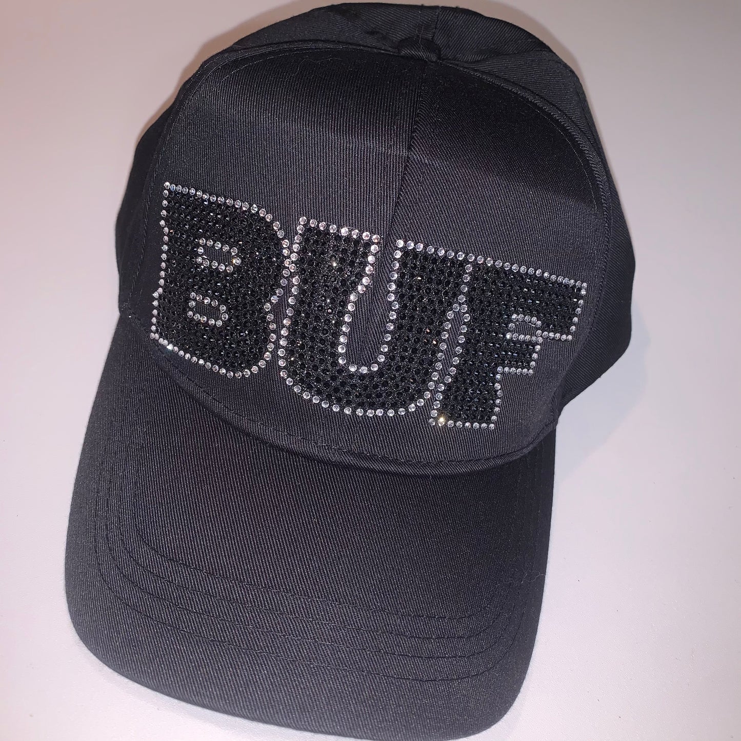 Adjustable Black Baseball Cap w/Black Bling