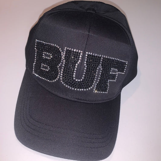 Adjustable Black Baseball Cap w/Black Bling