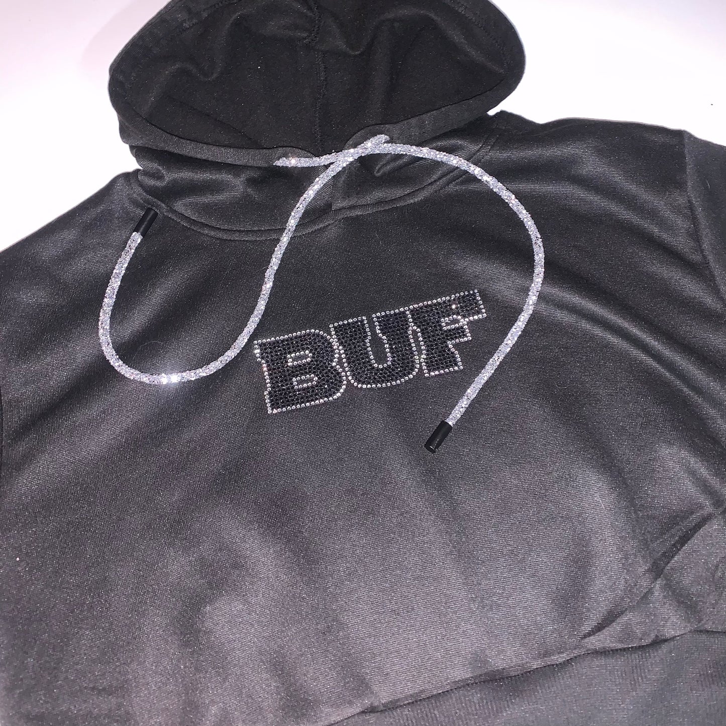 Crop Women’s Black Hoodie w/Black Bling