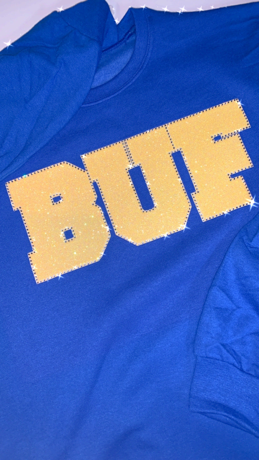Unisex Royal Crew Sweatshirt w/Yellow Bling