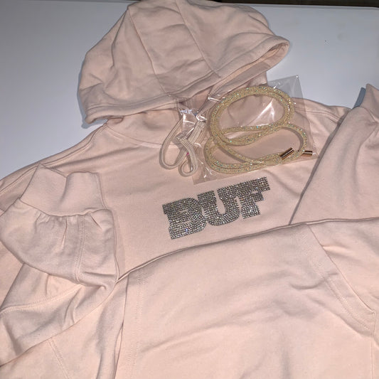 Women’s Cream Long Hoodie w/Clear Bling