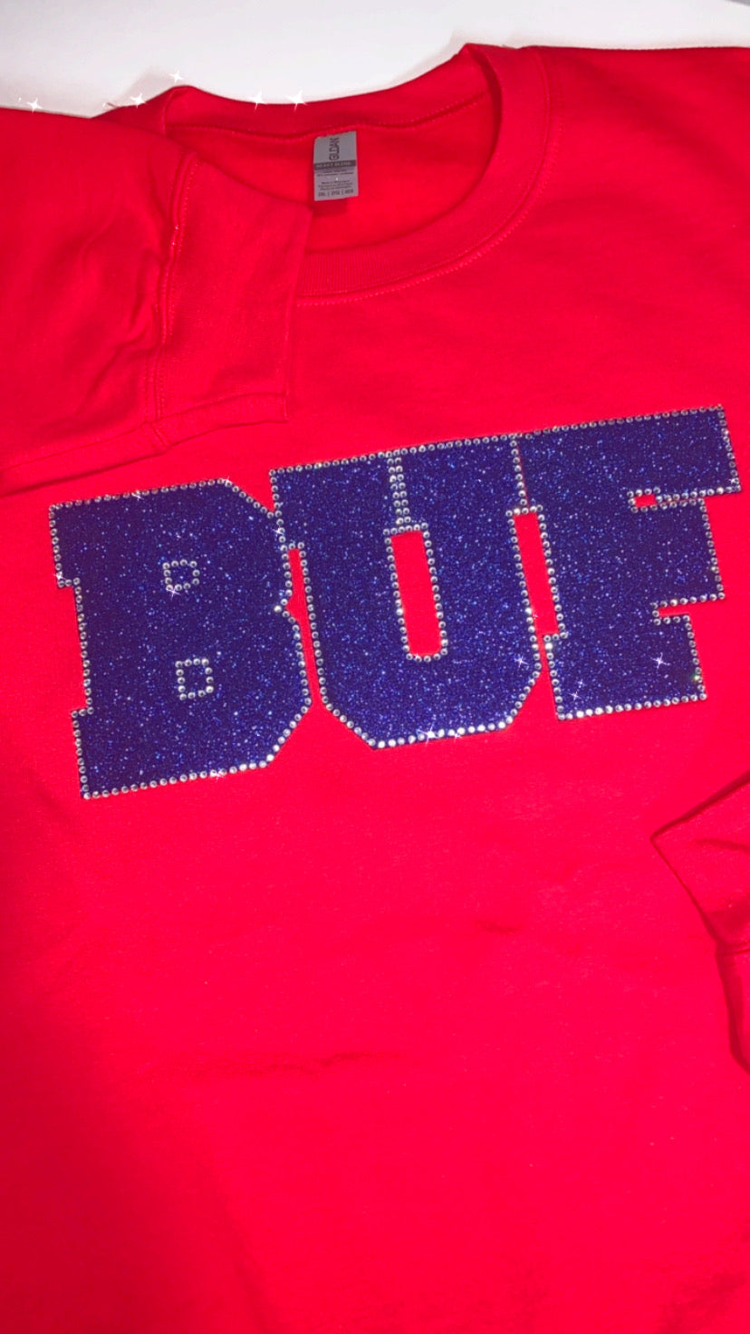 Unisex Red Crew Sweatshirt w/Royal Bling