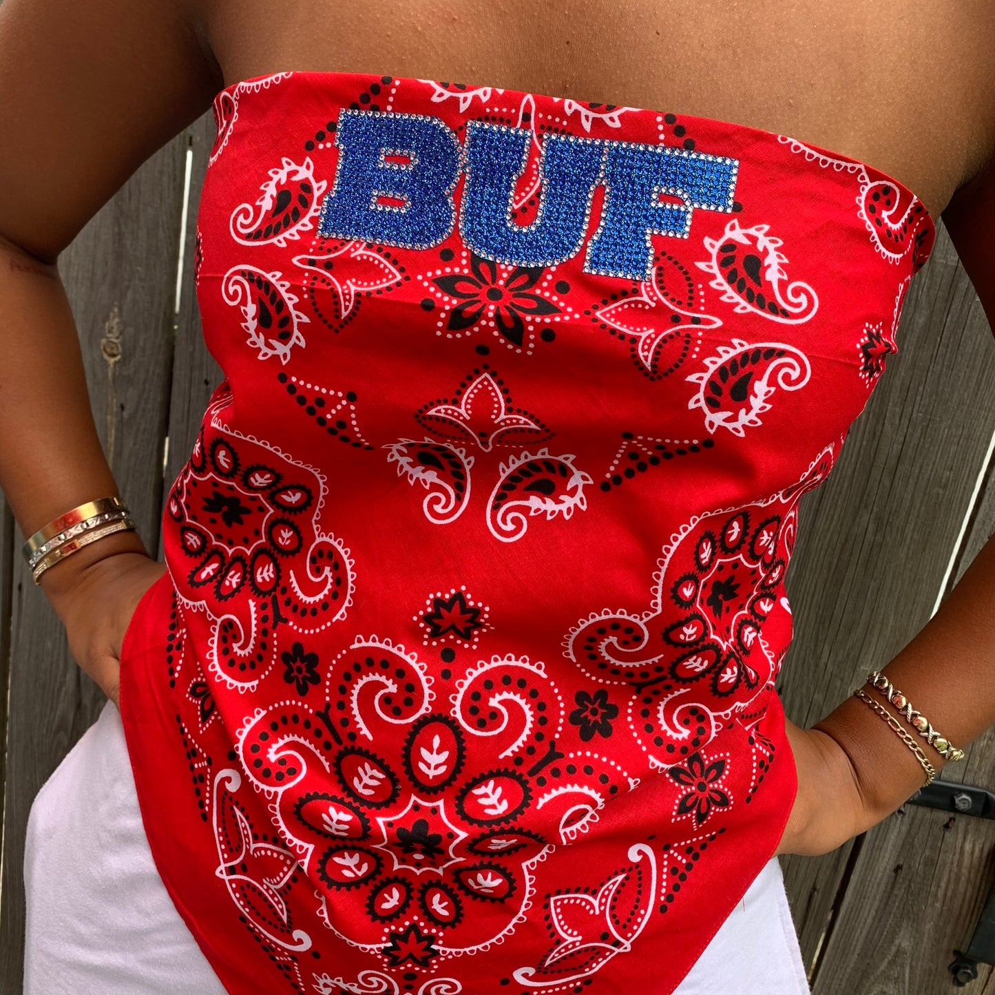 Women’s Red Bandanna Top w/Royal Bling