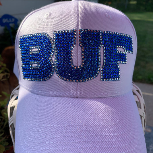Adjustable White Baseball Cap w/Royal Bling