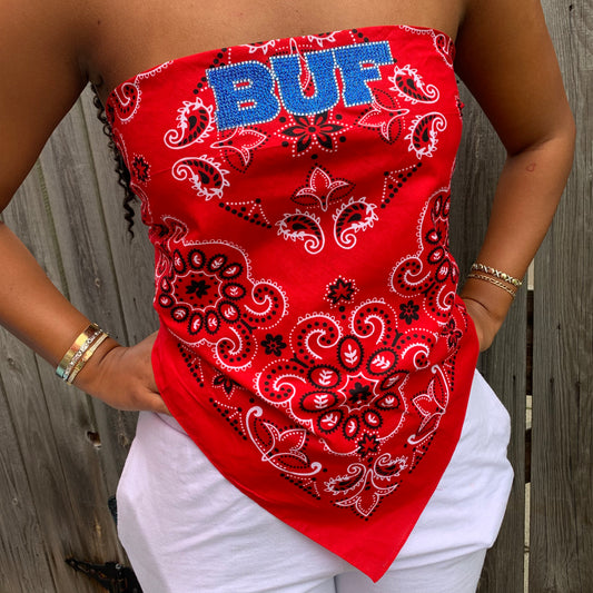 Women’s Red Bandanna Top w/Royal Bling
