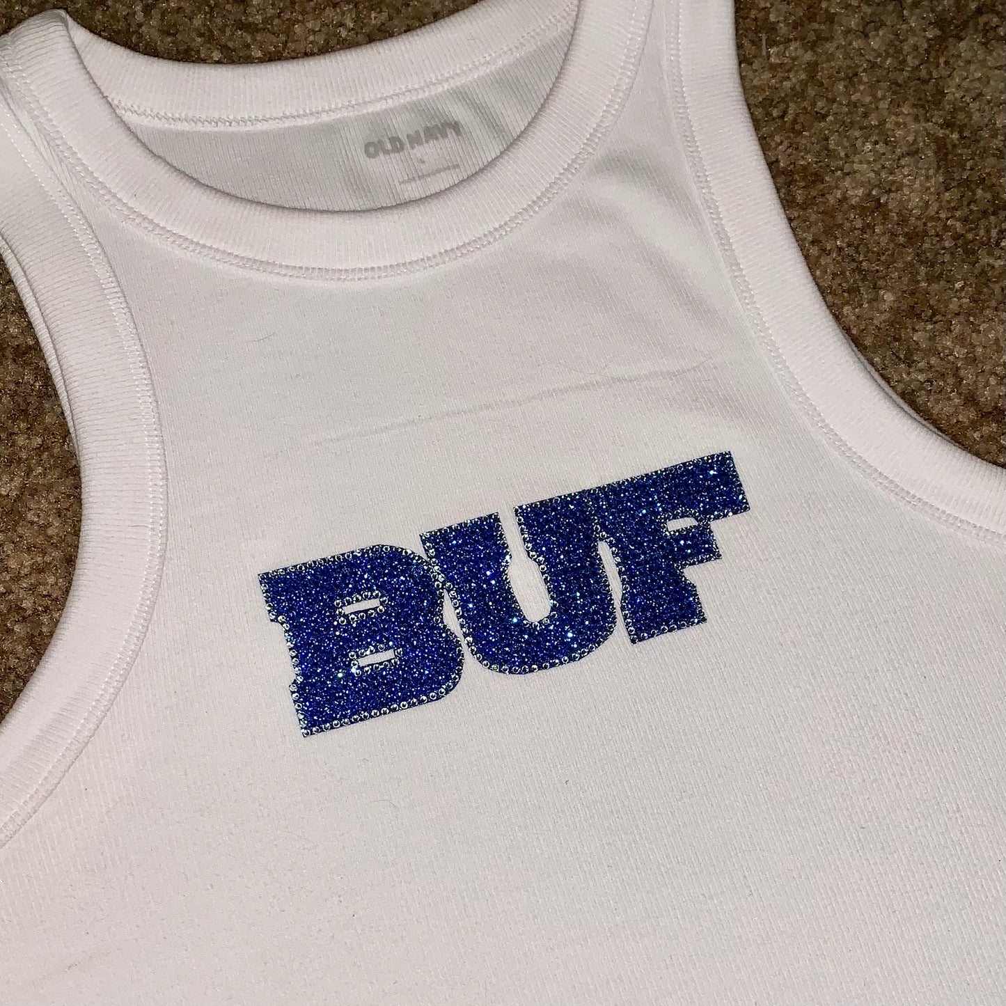 Crop Women’s White Tank w/Royal Bling